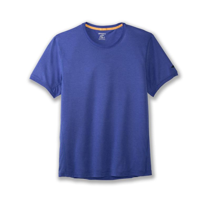 Brooks Distance - Mens Short Sleeve Running Shirt - Heather Amparo Blue (01539RKYJ)